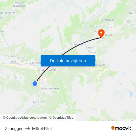 Zeneggen to Mörel-Filet map