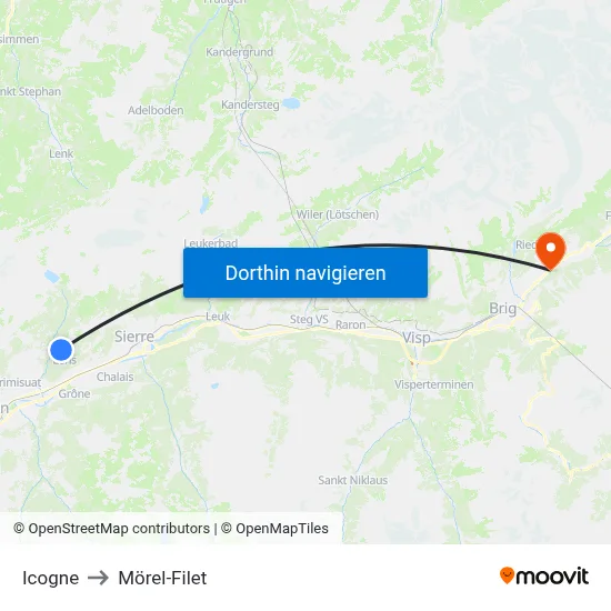 Icogne to Mörel-Filet map