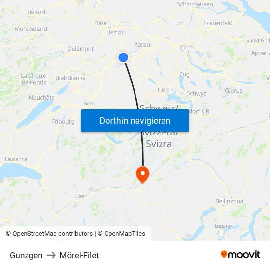 Gunzgen to Mörel-Filet map