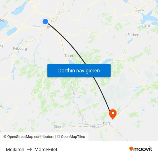 Meikirch to Mörel-Filet map