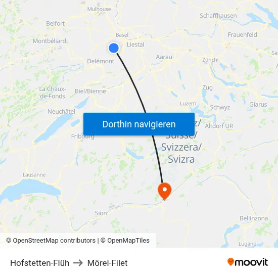 Hofstetten-Flüh to Mörel-Filet map
