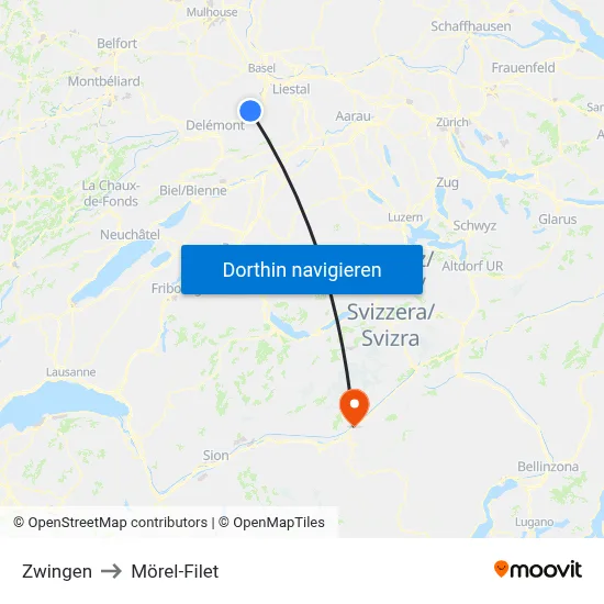 Zwingen to Mörel-Filet map