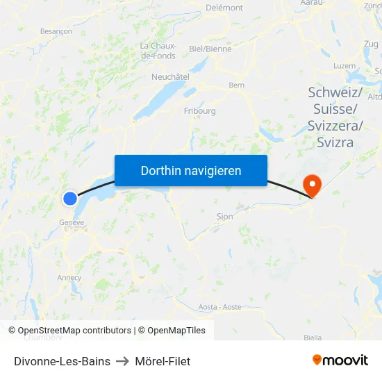 Divonne-Les-Bains to Mörel-Filet map