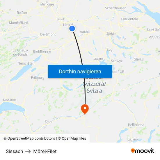 Sissach to Mörel-Filet map