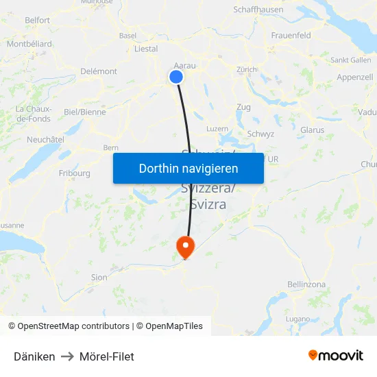 Däniken to Mörel-Filet map