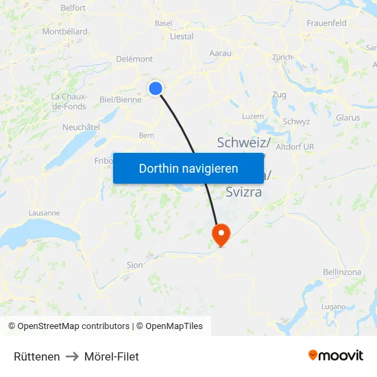 Rüttenen to Mörel-Filet map