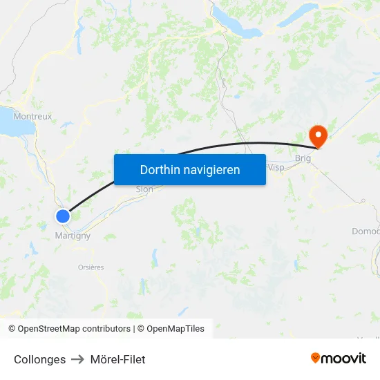 Collonges to Mörel-Filet map