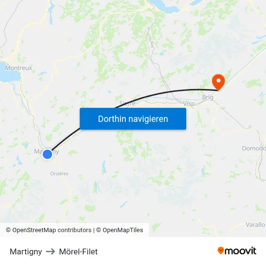 Martigny to Mörel-Filet map