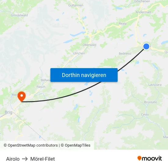 Airolo to Mörel-Filet map
