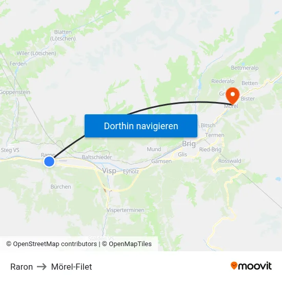 Raron to Mörel-Filet map