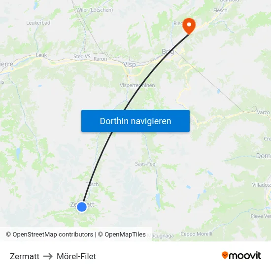 Zermatt to Mörel-Filet map