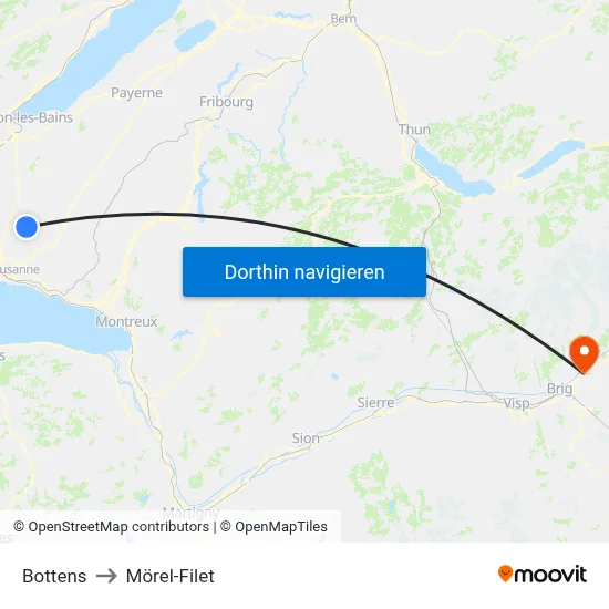 Bottens to Mörel-Filet map