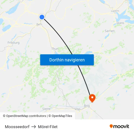 Moosseedorf to Mörel-Filet map