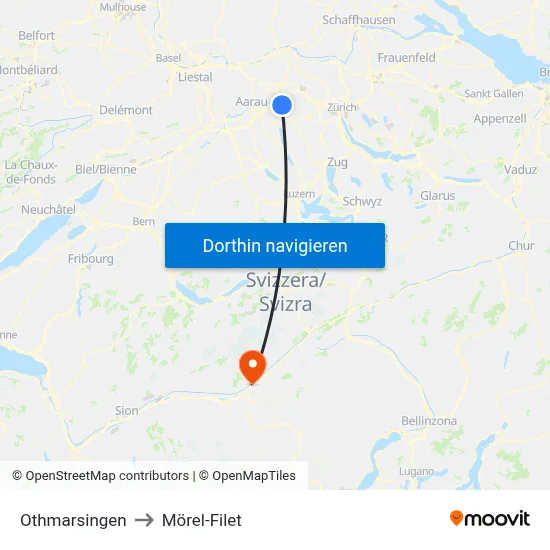Othmarsingen to Mörel-Filet map