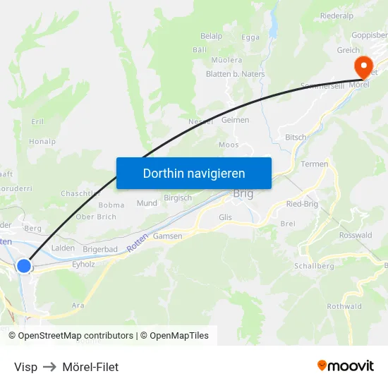 Visp to Mörel-Filet map