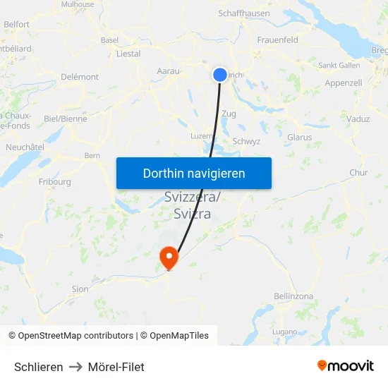 Schlieren to Mörel-Filet map