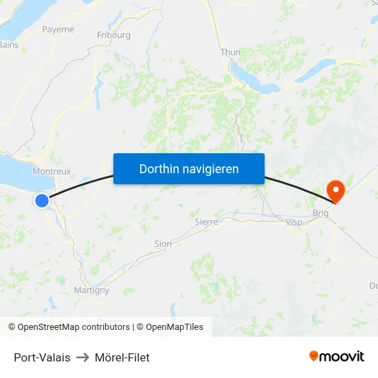 Port-Valais to Mörel-Filet map