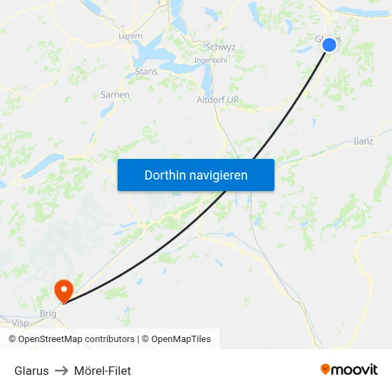 Glarus to Mörel-Filet map