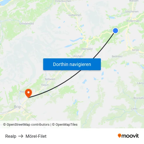 Realp to Mörel-Filet map