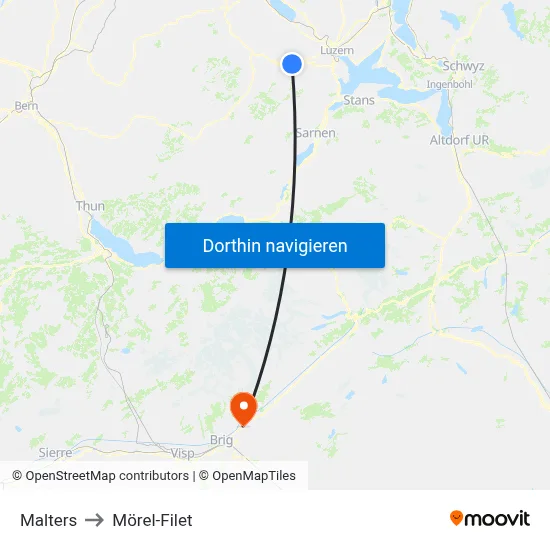 Malters to Mörel-Filet map