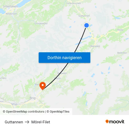 Guttannen to Mörel-Filet map