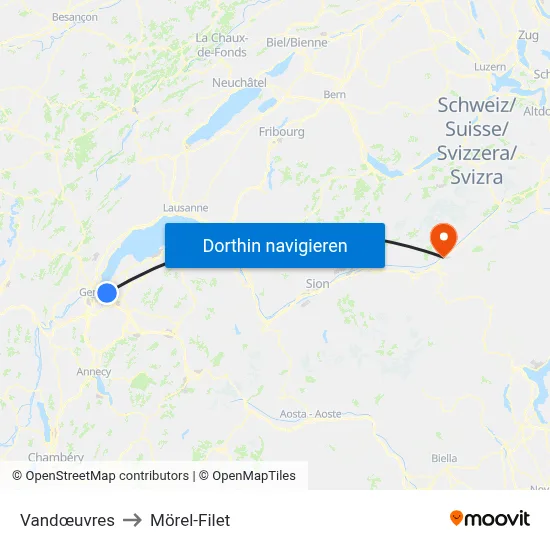 Vandœuvres to Mörel-Filet map