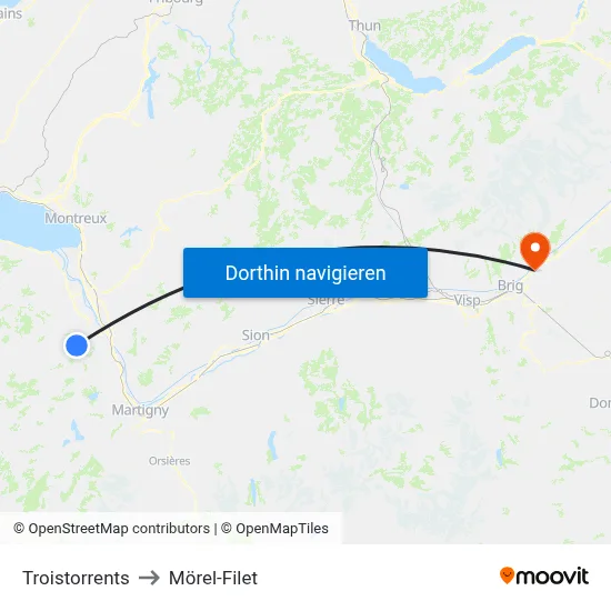 Troistorrents to Mörel-Filet map