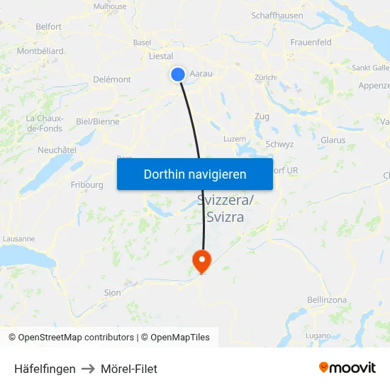 Häfelfingen to Mörel-Filet map