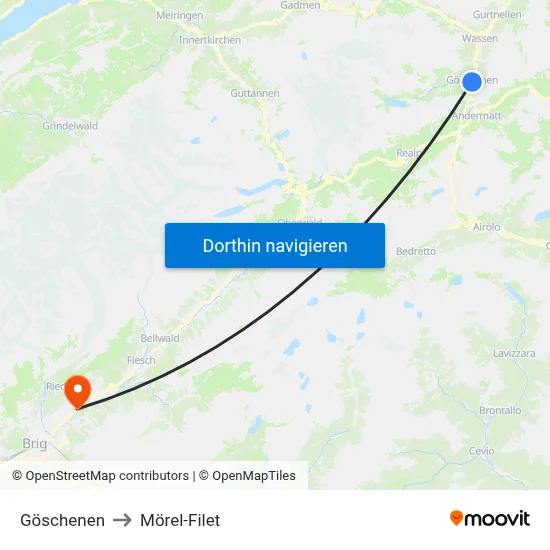 Göschenen to Mörel-Filet map
