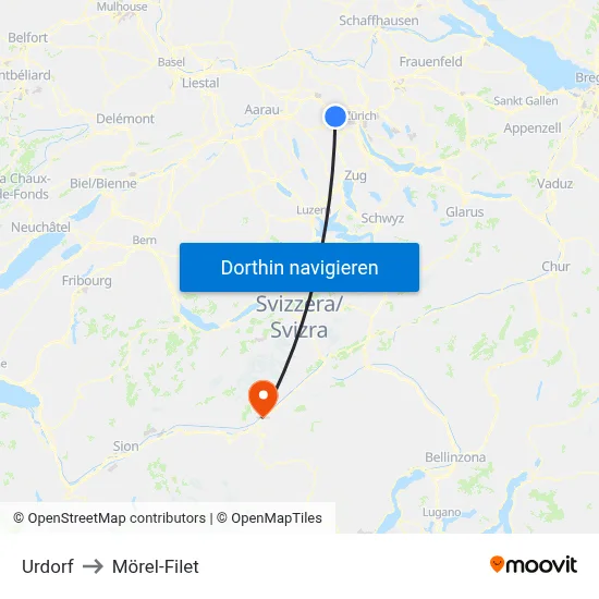 Urdorf to Mörel-Filet map