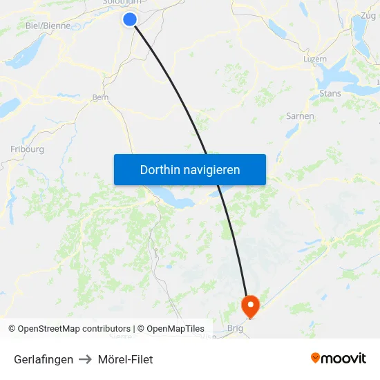 Gerlafingen to Mörel-Filet map