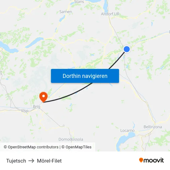 Tujetsch to Mörel-Filet map
