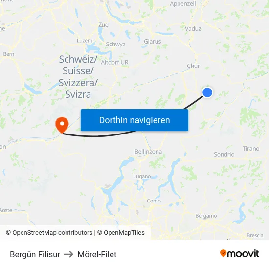 Bergün Filisur to Mörel-Filet map