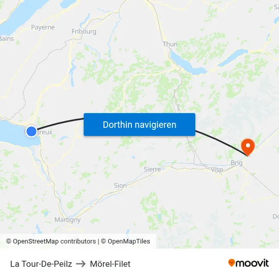 La Tour-De-Peilz to Mörel-Filet map