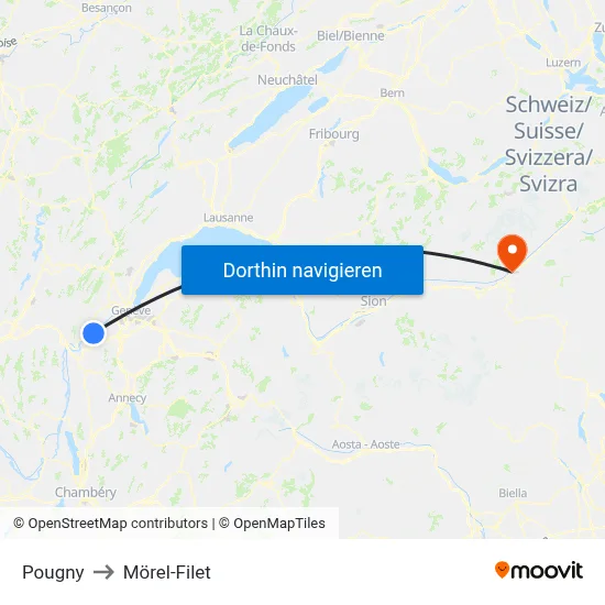 Pougny to Mörel-Filet map