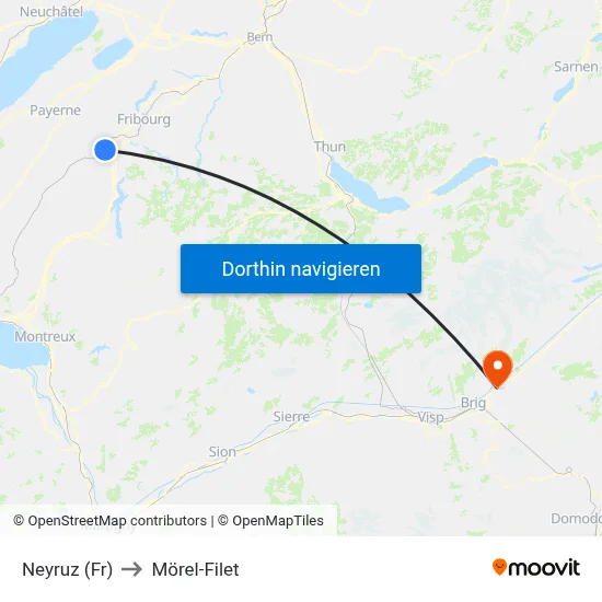 Neyruz (Fr) to Mörel-Filet map