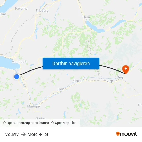 Vouvry to Mörel-Filet map