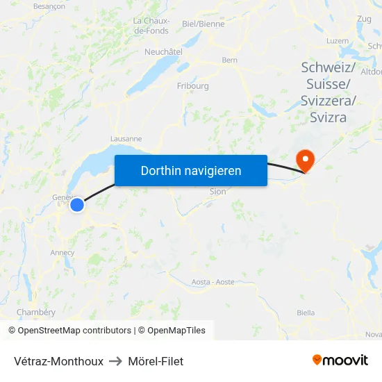 Vétraz-Monthoux to Mörel-Filet map