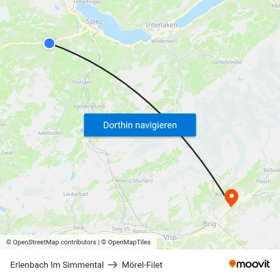 Erlenbach Im Simmental to Mörel-Filet map