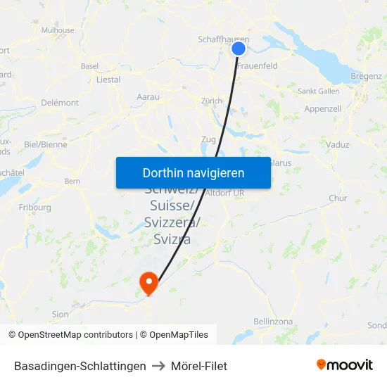 Basadingen-Schlattingen to Mörel-Filet map
