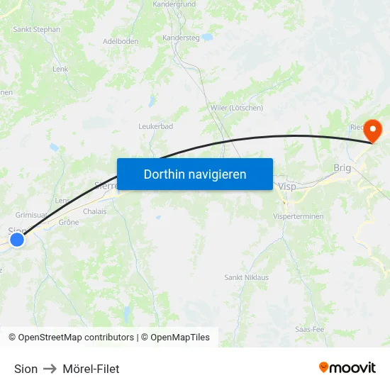 Sion to Mörel-Filet map