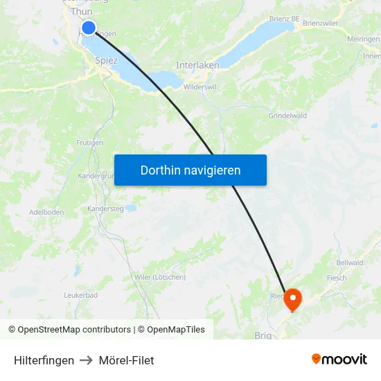 Hilterfingen to Mörel-Filet map