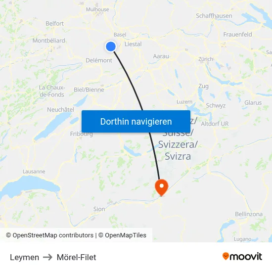 Leymen to Mörel-Filet map