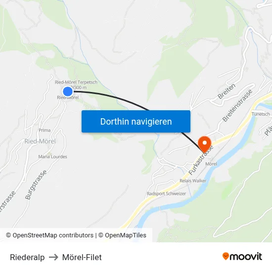 Riederalp to Mörel-Filet map