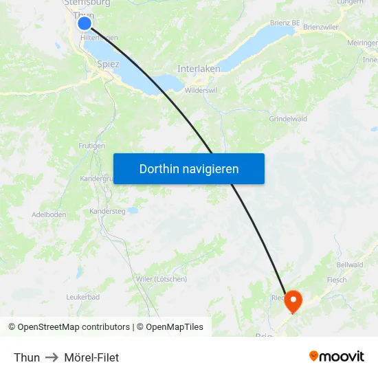 Thun to Mörel-Filet map