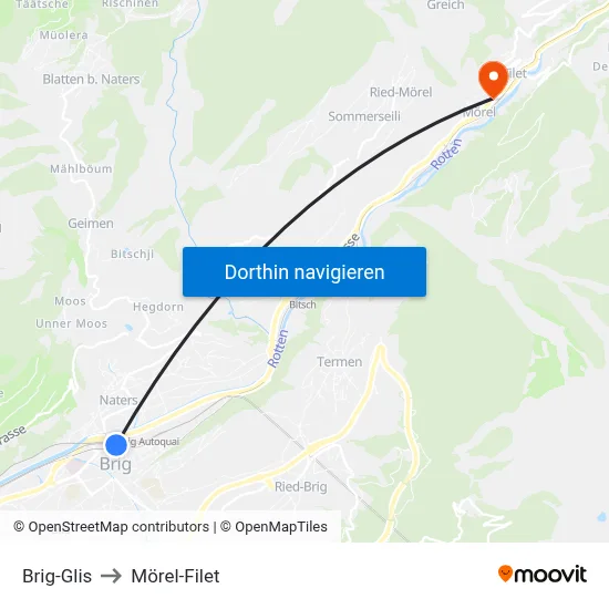 Brig-Glis to Mörel-Filet map