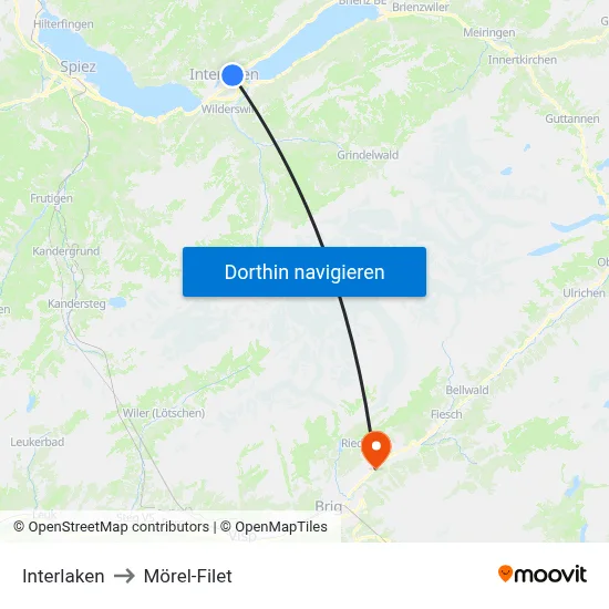 Interlaken to Mörel-Filet map