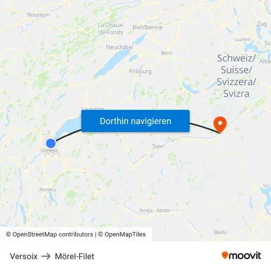 Versoix to Mörel-Filet map