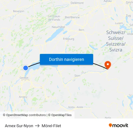 Arnex-Sur-Nyon to Mörel-Filet map