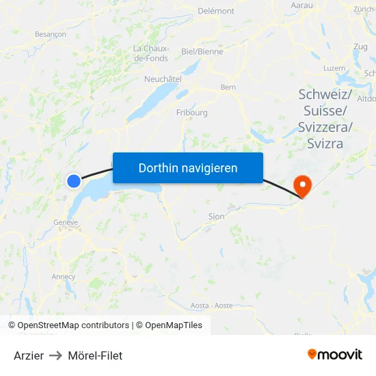 Arzier to Mörel-Filet map